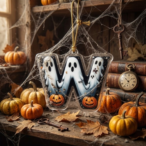 26 Halloween Ghost Alphabet Ornaments,A-Z Letter Halloween Ghost Acrylic Hanging Ornaments,Mini 2D Flat Hanging Decorations for Christmas Tree Party Gifts