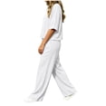 thumbnail image 5 of LEKWK Linen Sets for Women 2 Piece Short Sleeve Crewneck Summer Top and Loose Fit Wide Leg Pants Fashion Solid Lounge Beach Vacation Sets, 5 of 6