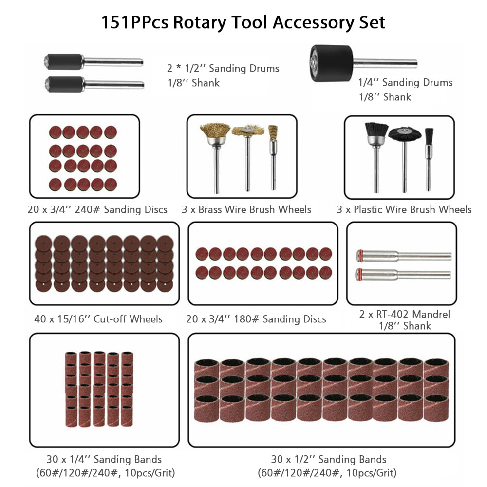 Sanding Polishing 3MM Shank 151PCS Rotary Tool Accessory Set For Cutting 