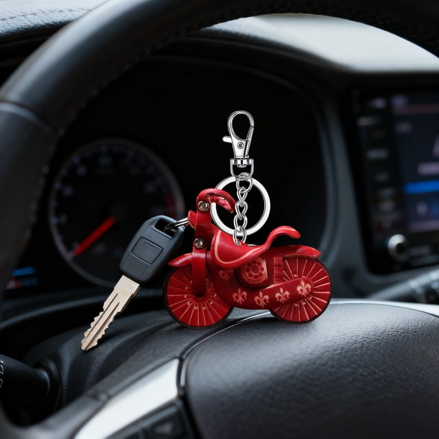 Aodebiao Leather Motorcycle Keychain Mini Bike Metal Key Ring Gift for Biker Men Women Motorcycle Enthusiast Cowhide Accessory