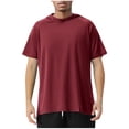 thumbnail image 2 of Men's Summer Hoodies Short Sleeve Lightweight Quick Dry Spandex Workout Fitness Tees Summer Casual Hooded Tops (L, Wine), 2 of 7