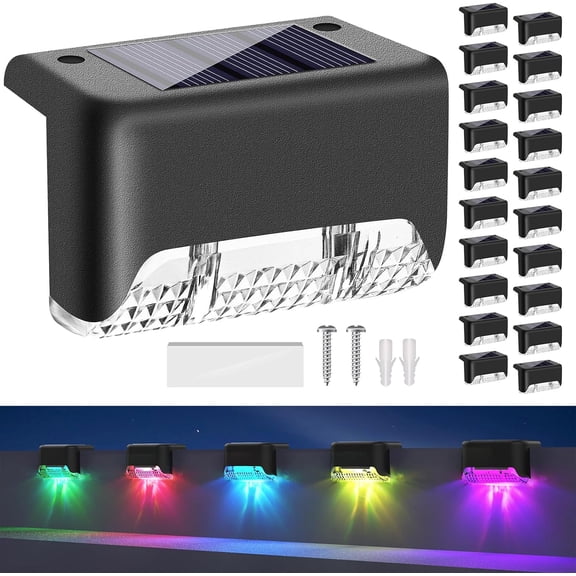 Solar Powered RGB Deck Lights - 20 Pack Waterproof Led, Color Change Step Lights for Outside, Deck, Stairs, Patio, Fence, Garden