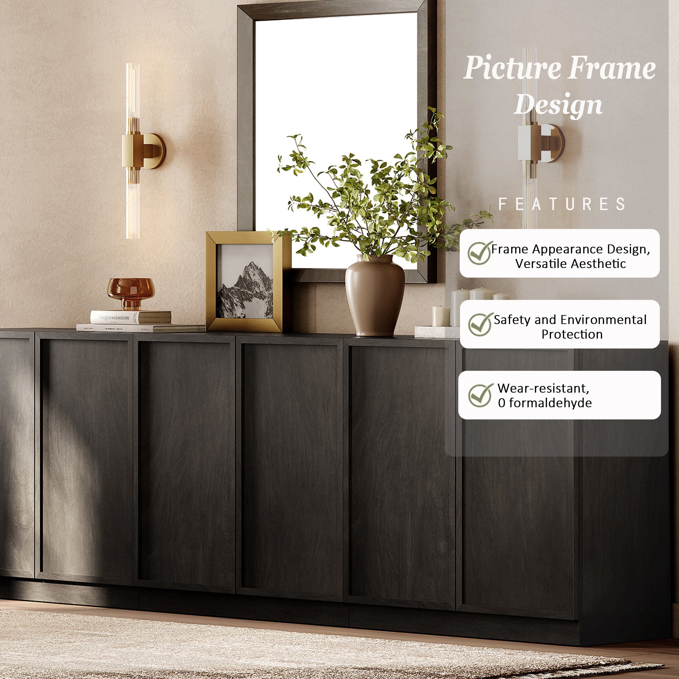 94.5" Modern Sideboard Buffet Cabinet with 6 Doors, Multifunctional Sideboard with Large Storage and Adjustable Shelf, Black