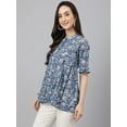 thumbnail image 5 of Janasya Indian Women's Blue Cotton Floral Print Flared Top, 5 of 8