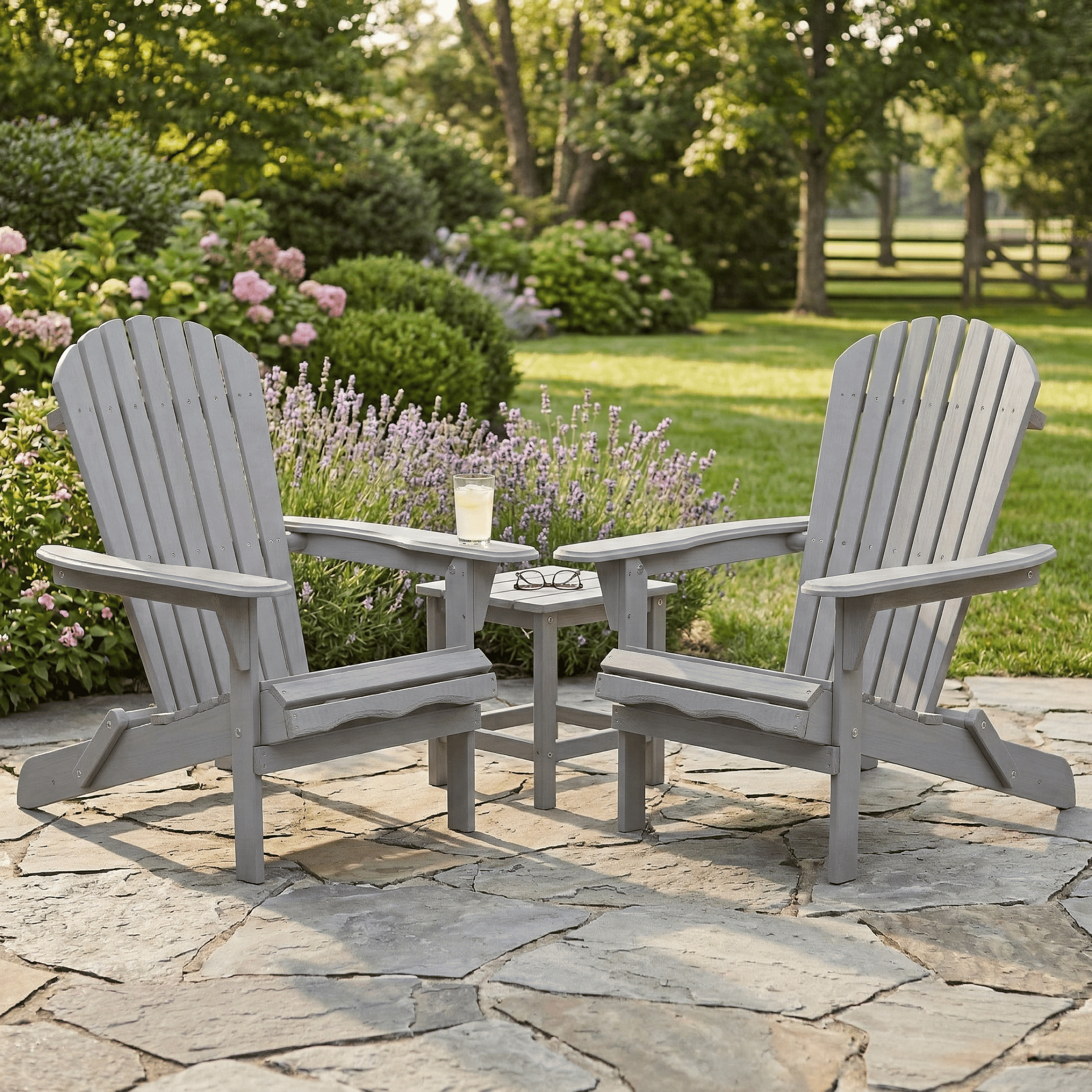 JXXRZ Wooden Folding Adirondack Chairs – Solid Cedar Outdoor Patio Garden Lounge,Grey (Set of 2)
