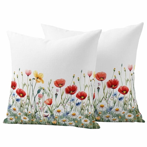 2 Pack Outdoor Waterproof Throw Pillow Covers,Spring Colorful Wild Flowers Decorative Square Patio Pillowcases for Chair Couch Sofa 16x16in
