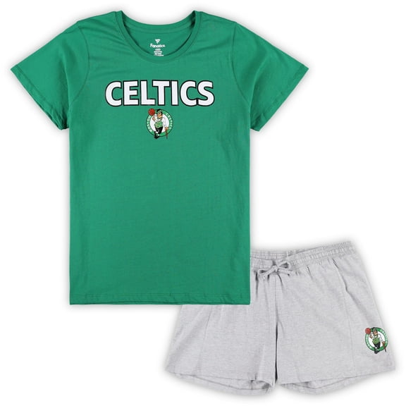 Women's Fanatics Kelly Green/Heather Gray Boston Celtics Plus Size T-Shirt & Shorts Combo Set