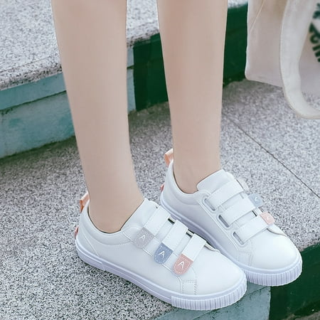 

HIBRO Women s Girls Fashion Casual Solid Sport White Board Shoes Student Sneakers