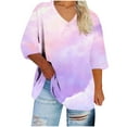 thumbnail image 2 of purcolt Plus Size Tops for Women Casual 3/4 Length Sleeve V Neck Tie Dye T-Shirts Oversized Tees, Sizes S-5XL, 2 of 6