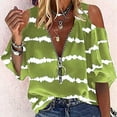 thumbnail image 2 of Tops Para Mujer Elegante Casual Fuera Del Hombro Tops Jersey Blusa Media Manga Cremallera Camisa Estampada Odeerbi  ODB163602, 2 of 5