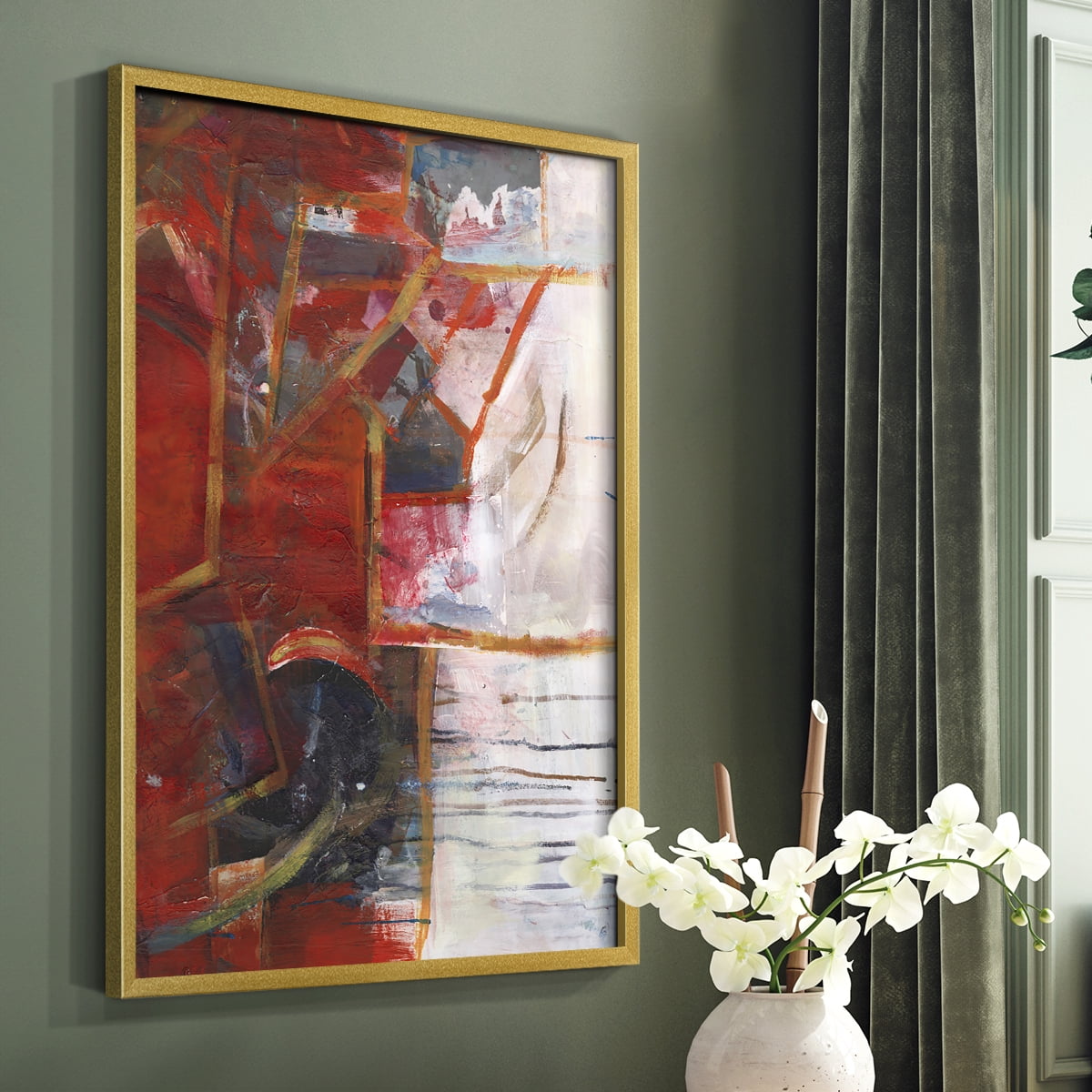 City Life IV Framed Print in Gold Solid Wood Framed Print No Nail Hanging