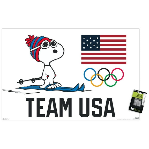 Team USA x Peanuts – Snoopy Cross-Country Skis Wall Poster with Pushpins, 22.375" x 34"