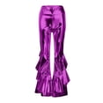 thumbnail image 3 of Endives Women's Metallic Pants Elastic Sequin Pant 70s Flared Trousers Metallic Shiny Festive Dance Pant Bell Shiny Stretchy Pant Glitter Trousers Purple, 3 of 4