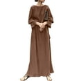 thumbnail image 5 of ZANZEA Womens Dresses Party Crew Neck Long Sleeve Pleated Side Slit Dress, 5 of 12