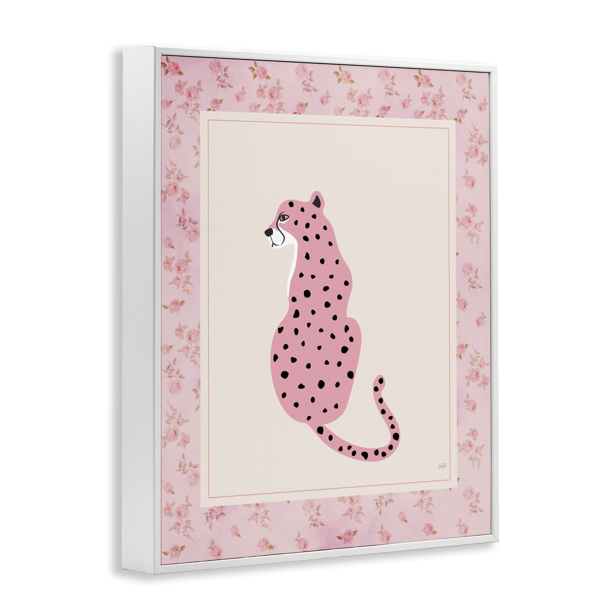 Stupell Industries Pink Sitting Cheetah with Border White Framed Giclee Art, design by Natalie Carpentieri