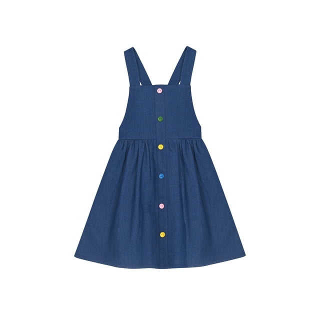 Robe Fille Bleue en Denim Bretelles Boutons Combinaison Décontractée 7-8 Ans
