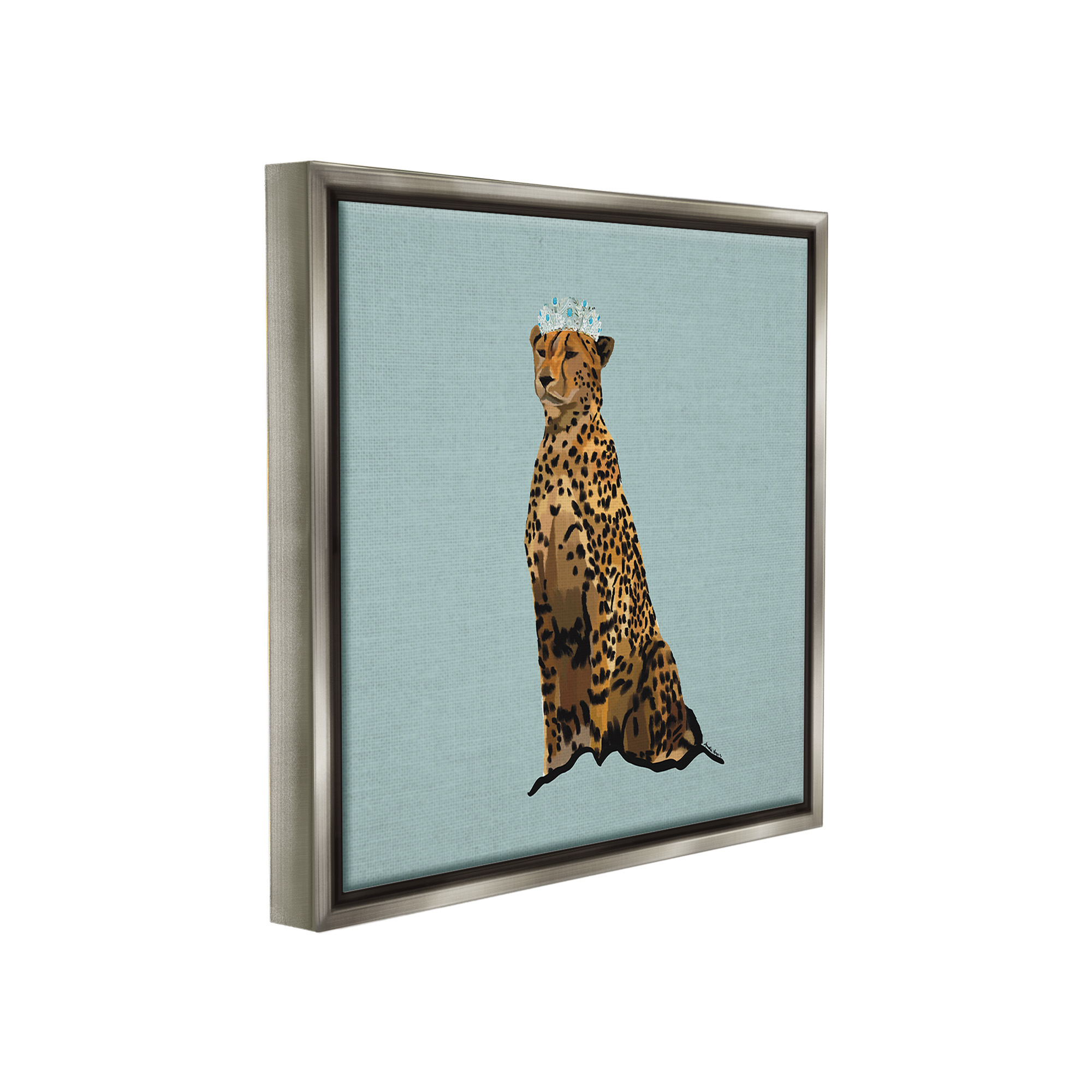 Stupell Industries Regal Leopard with Crown Animals & Insects Painting Gray Floater Framed Canvas Art Print Wall Art, 25 x 25
