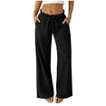 thumbnail image 2 of Danhjin Summer Women's Linen Pants High Waisted Straight Wide Leg Casual Loose Comfy Stretch Beach Pant With Pockets For Daily Outfits, 2 of 6