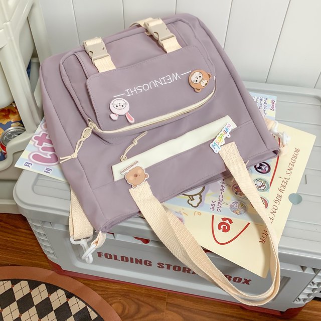 Bolso ajustable para estudiantes de primaria, regalos para niños de nailon con múltiples bolsillos (bolso de hombro morado)