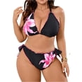 thumbnail image 2 of Women's Plus Size Two-Piece Bikini Set Split Swimsuit, Comfortable Swimwear for Beach, Pool, and Vacation, Ideal for Spring Break and Summer Activities Black L, 2 of 8