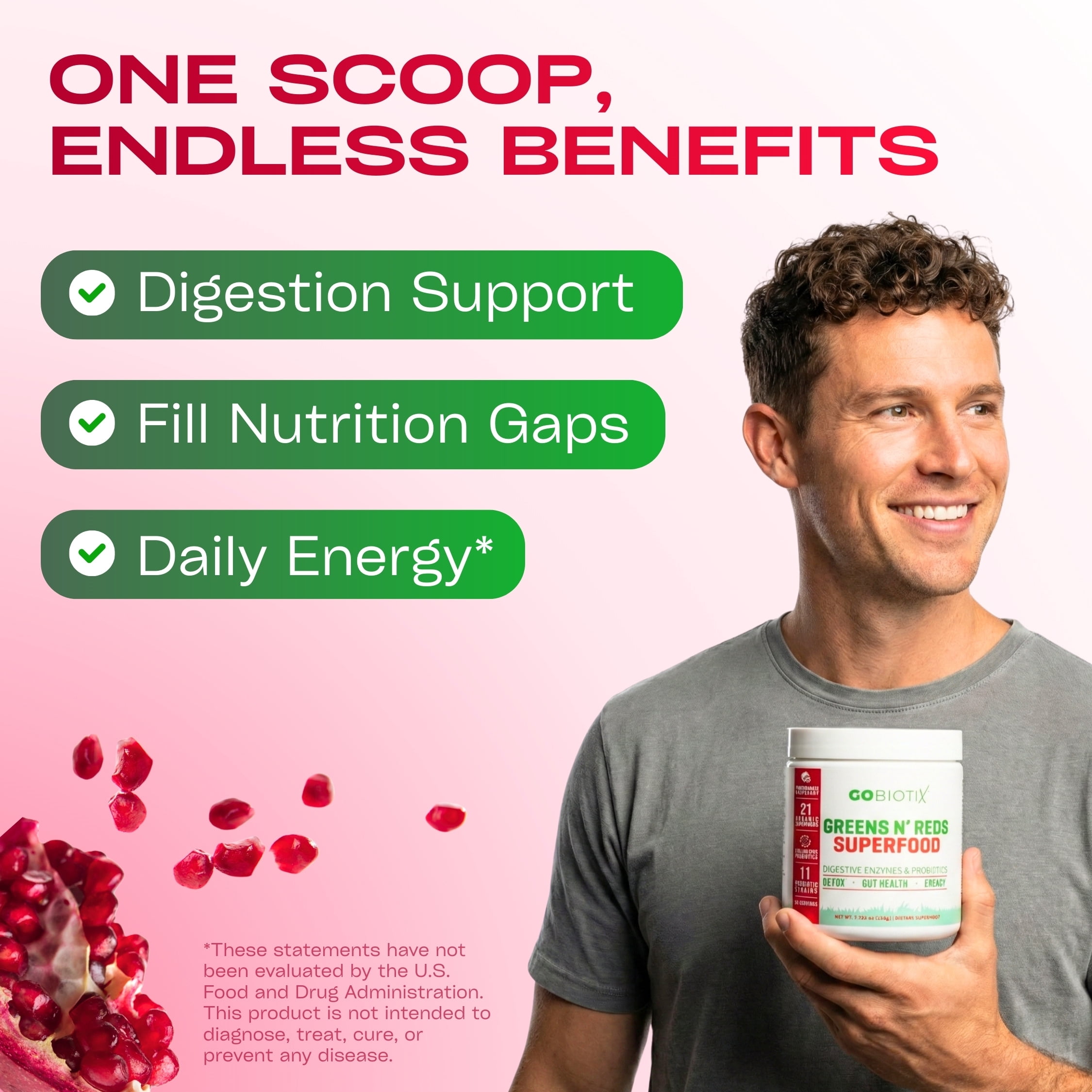 GoBiotix Super Greens & Reds Organic Super Greens Powder with Probiotics for Digestion, 30 Servings, Reds Flavor
