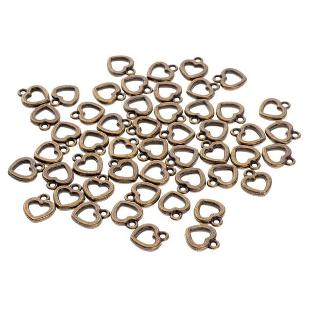50 piezas al por mayor para pendientes, llaveros, colgantes, corazón hueco, 12 x 10 mm Cian antiguo