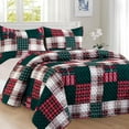 thumbnail image 2 of Elegant Comfort 3-Piece Plaid Patchwork Reversible Quilt Set - Soft Bedspread with Matching Pillow Shams, Heavyweight Stitching, All Season Quilted Coverlet - Full, Burgundy, 2 of 4