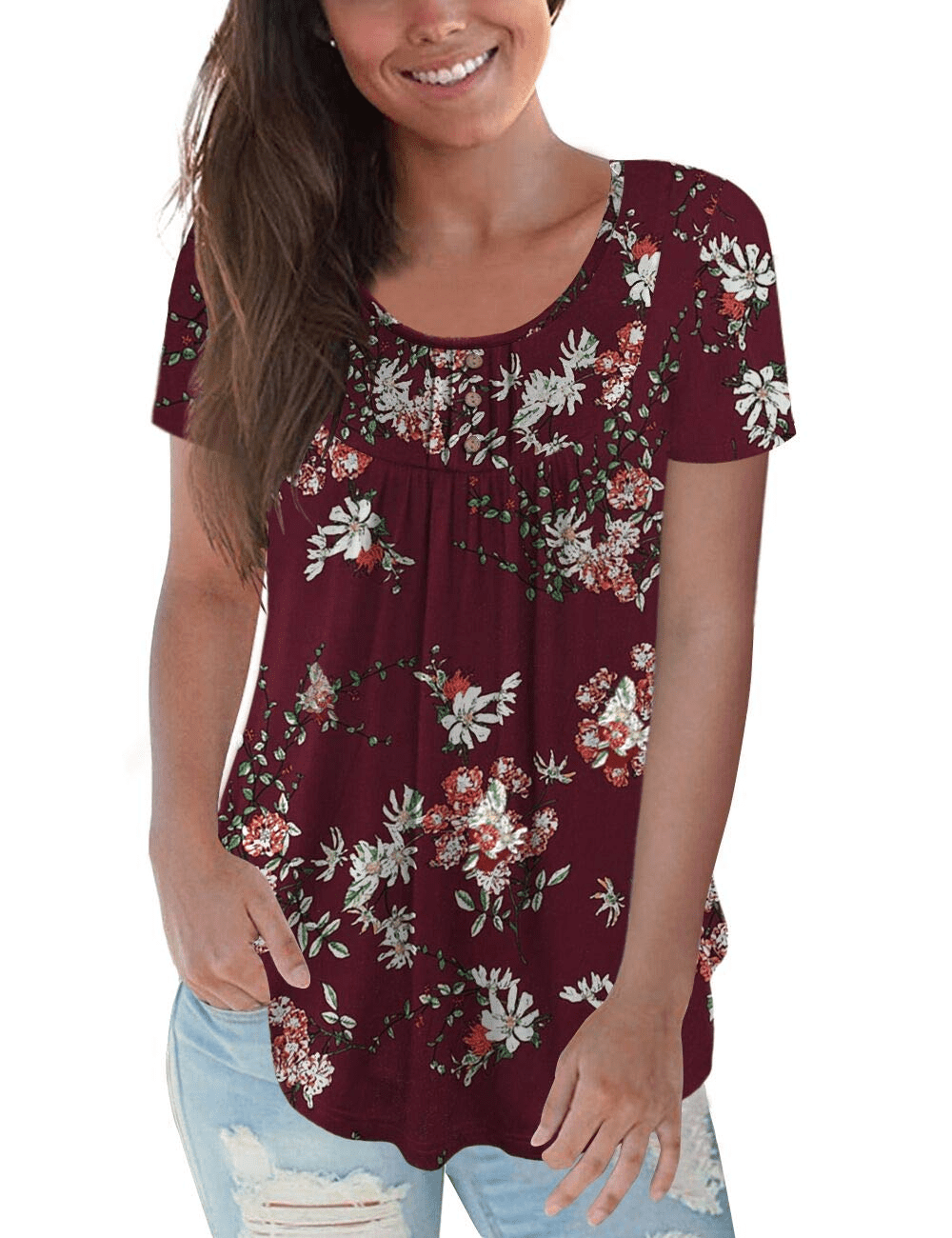 a.Jesdani Women's Plus Size Tunic Tops Casual Floral Short Sleeve ...
