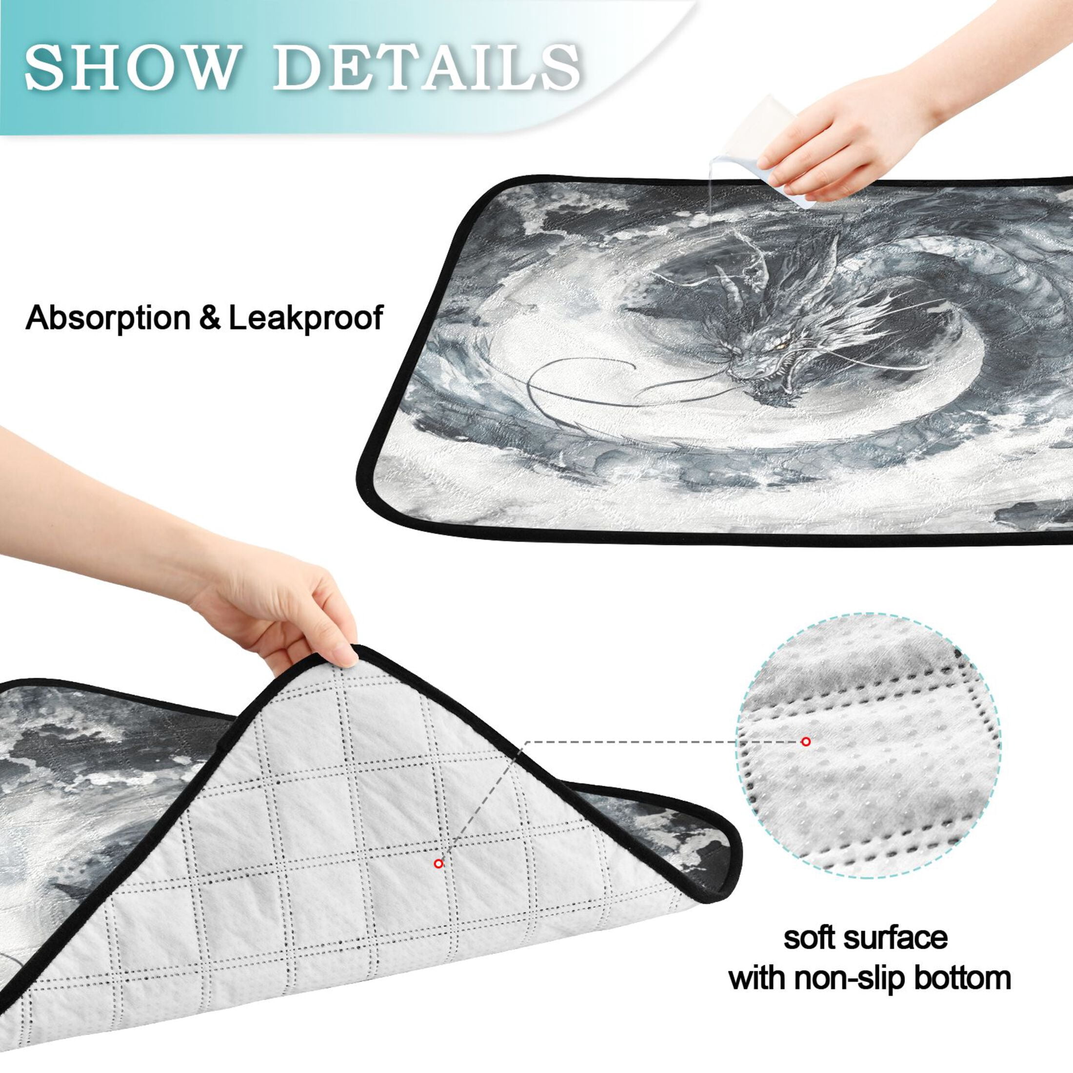 Qxltty Gray Dragon Cat litter Pads Pet Set of 3 Diaper Mats Center Anti-leakage Layer Absorbent Soft and Comfortable