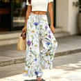 thumbnail image 5 of Sewkxo Boho Wide Leg Pants for Women Flowy Drawstring Floral Palazzo Pants Baggy Tropical Hawaiian Pull on Beach Pant,Multicolor L, 5 of 6
