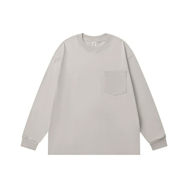 pstuiky Camisas de invierno de manga larga para hombre, Camiseta informal de manga larga con cuello redondo y bolsillos de color liso para hombre camisetas de hombre m