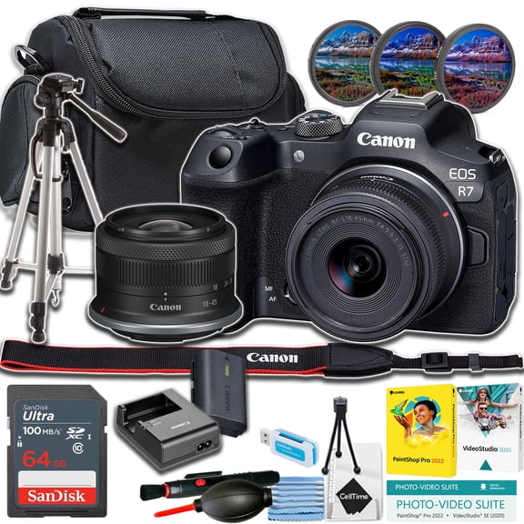 Canon EOS R7 Mirrorless Camera w/18-45mm lens   64GB Memory Card   Tripod   More (Beginner Bundle) (International Version)
