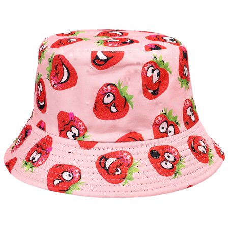 Pink Strawberry Women Reversible Bucket Hat Summer Travel Lightweight Foldable Beach Outdoor Hat