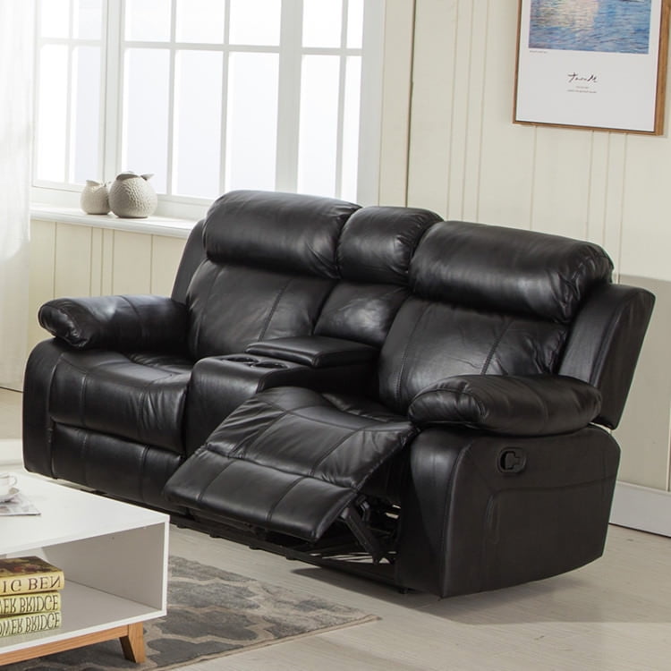 BLack PU Leather Double Recliner Loveseat with Console - Walmart.com