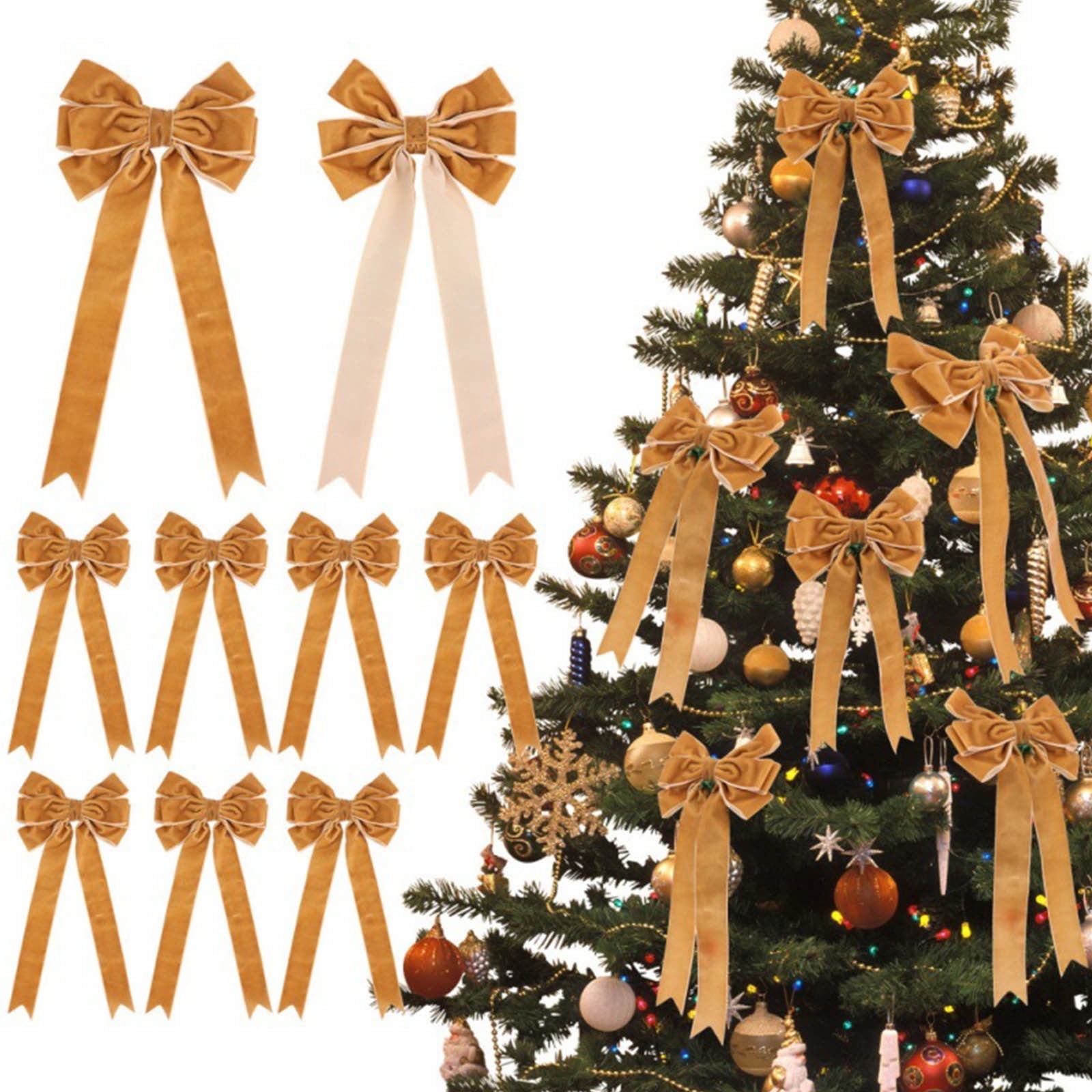 Lot De 12 Nœuds En Velours Rouge Pour Sapin De Noël - Décorations Festives, Réutilisables - Pour Cadeaux, Couronnes - 8