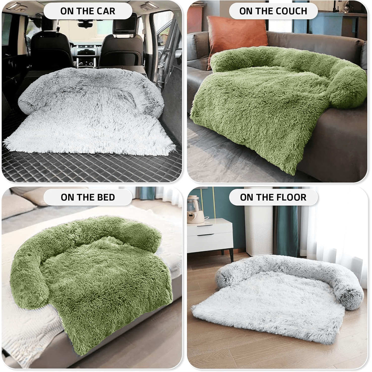 Calming Dog Bed Fluffy Plush Dog Mat for Furniture Protector with Removable Washable Cover for Large Medium Small Dogs and Cats (Large, Grass Green)