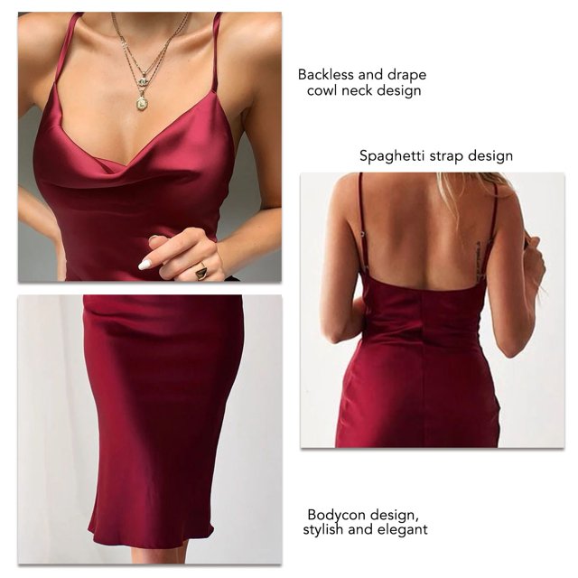 Vestido Midi Sin Espalda, Elegante, Drapeado, Cuello Vuelto, Corte Delgado, Poliéster, Mujer, Correa De Espagueti, Vestido Cómodo Para La Noche ANGGREK Otros