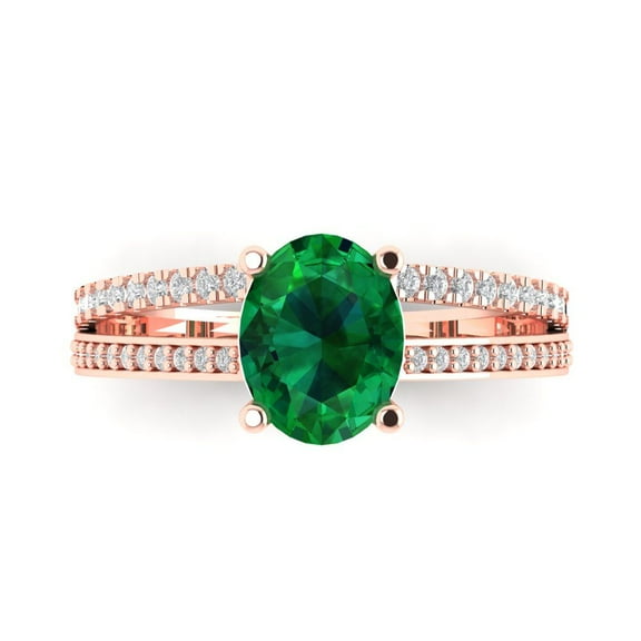 Clara Pucci 14K Rose Gold 2.32ct Emerald Solitaire with Accents Ring