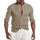 thumbnail image 1 of Camisa Hombre Botón sólido Fashion Casual Beach Blouse Men's O cuello Long Top Sleeve Men's blusa (Army Green, L), 1 of 3