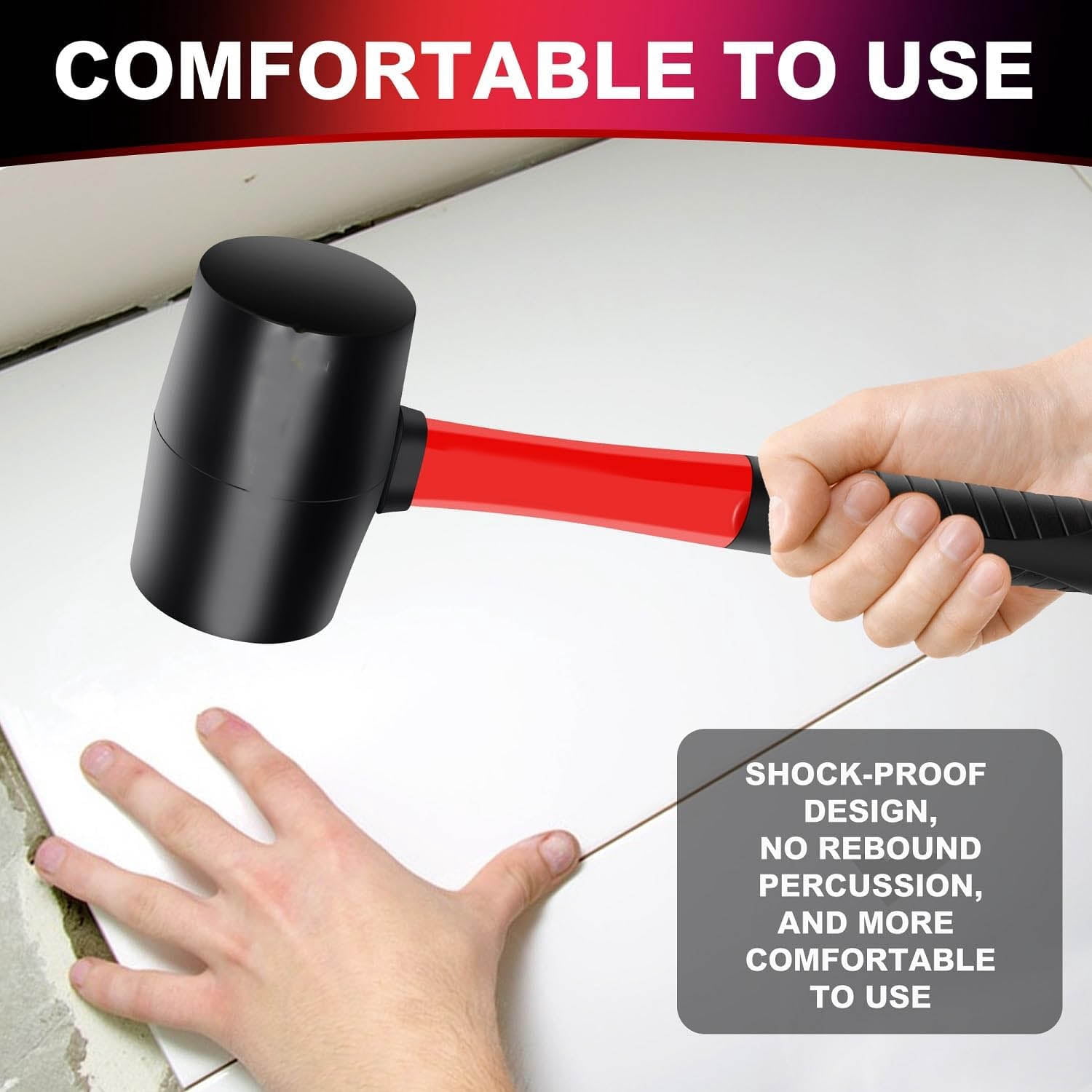Rubber Mallet Hammer, Fiberglass Handle, for Flooring, Tent Stakes, Woodworking, Camping, Soft Blow Tasks without Damage