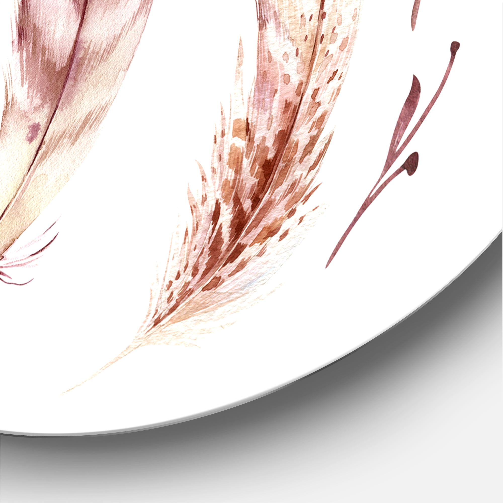 Designart 'Vital Feathers In Ethnic Boho Style' Bohemian & Eclectic Circle Metal Wall Art 29x29 - Disc of 29