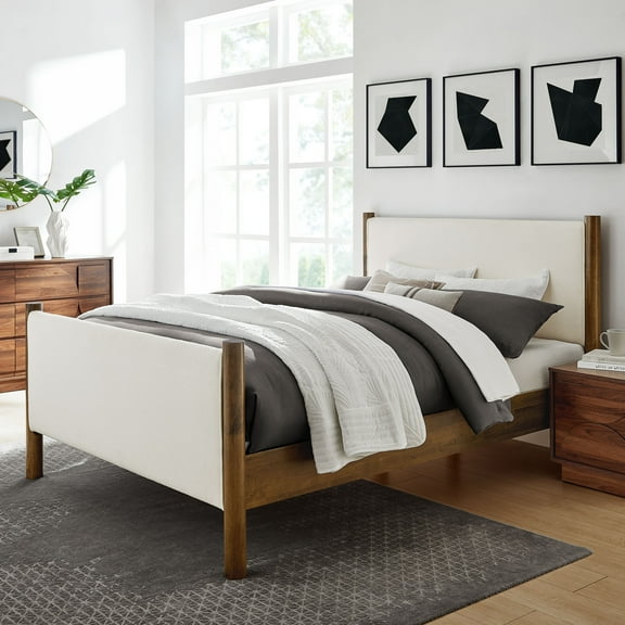 Modway Maven King Size Boucle Upholstered Platform Bed in Feather Walnut