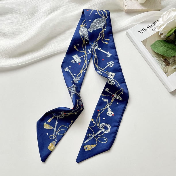 Pañuelo de seda pequeño y largo verde para mujer, lazo fino y angosto para el cabello, lazo para bolso, decoración, cinta de regalo