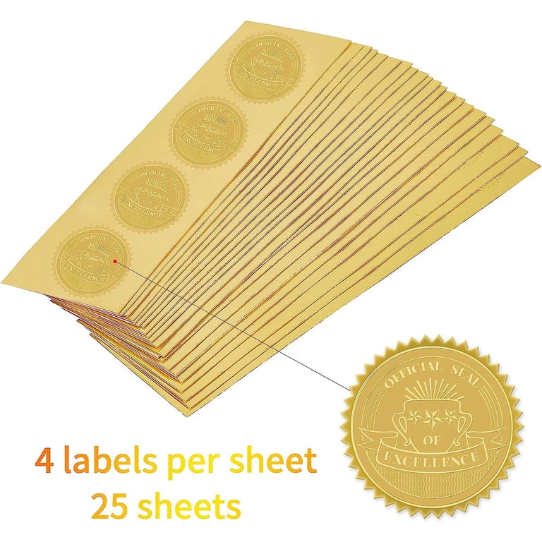 100pcs Embossed Foil Stickers OFFICIAL SEAL OF EXCELLENCE Gold