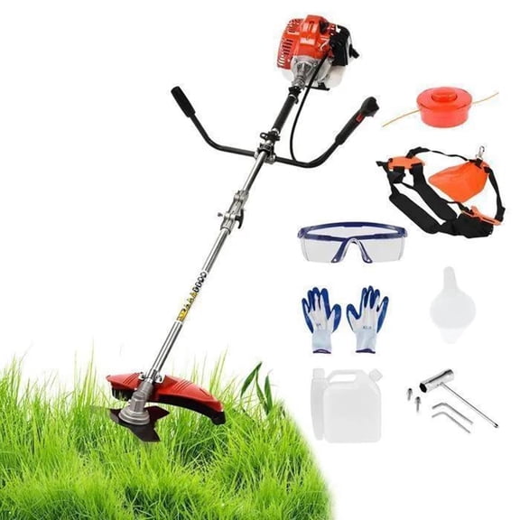 AquaAurix 2-Cycle 52cc Straight Shaft Gas String Trimmer Weed Wacker and Brush Cutter for Lawns and Grass