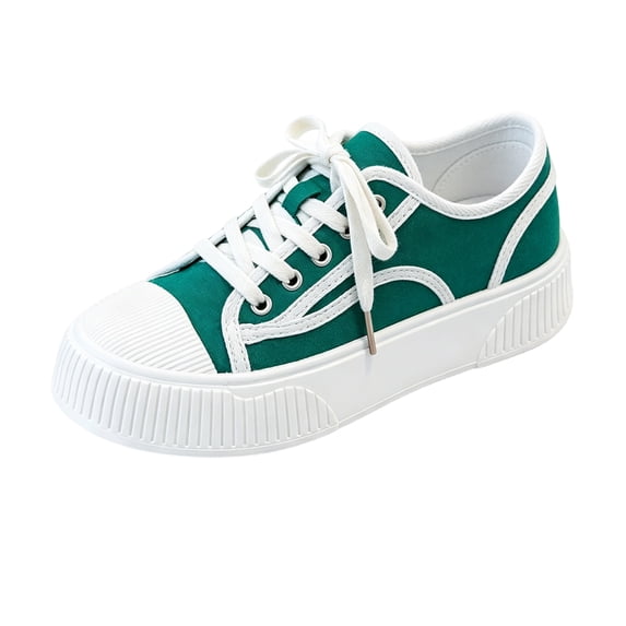 HTHLVMD Color Block Canvas Shoes, Stitching Casual Sneakers, Women's Canvas Sneakers Fashion Low Top Platform Walking Shoes Lace-Up Casual Comfort Tennis Shoes for Daily Wear, Green 5.5