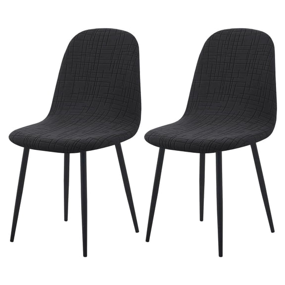 2 Pack Stretch Jacquard Dining Chair Slipcovers, Mid Century Soft Armless Shell Chair Protector Covers for Kitchen Living Room Side Chairs, Black