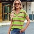thumbnail image 6 of Olabelle Womens Short Sleeve Sweatshirt Summer V Neck Tops Casual Striped - Shirts Loose Fit Blouses Green L, 6 of 8