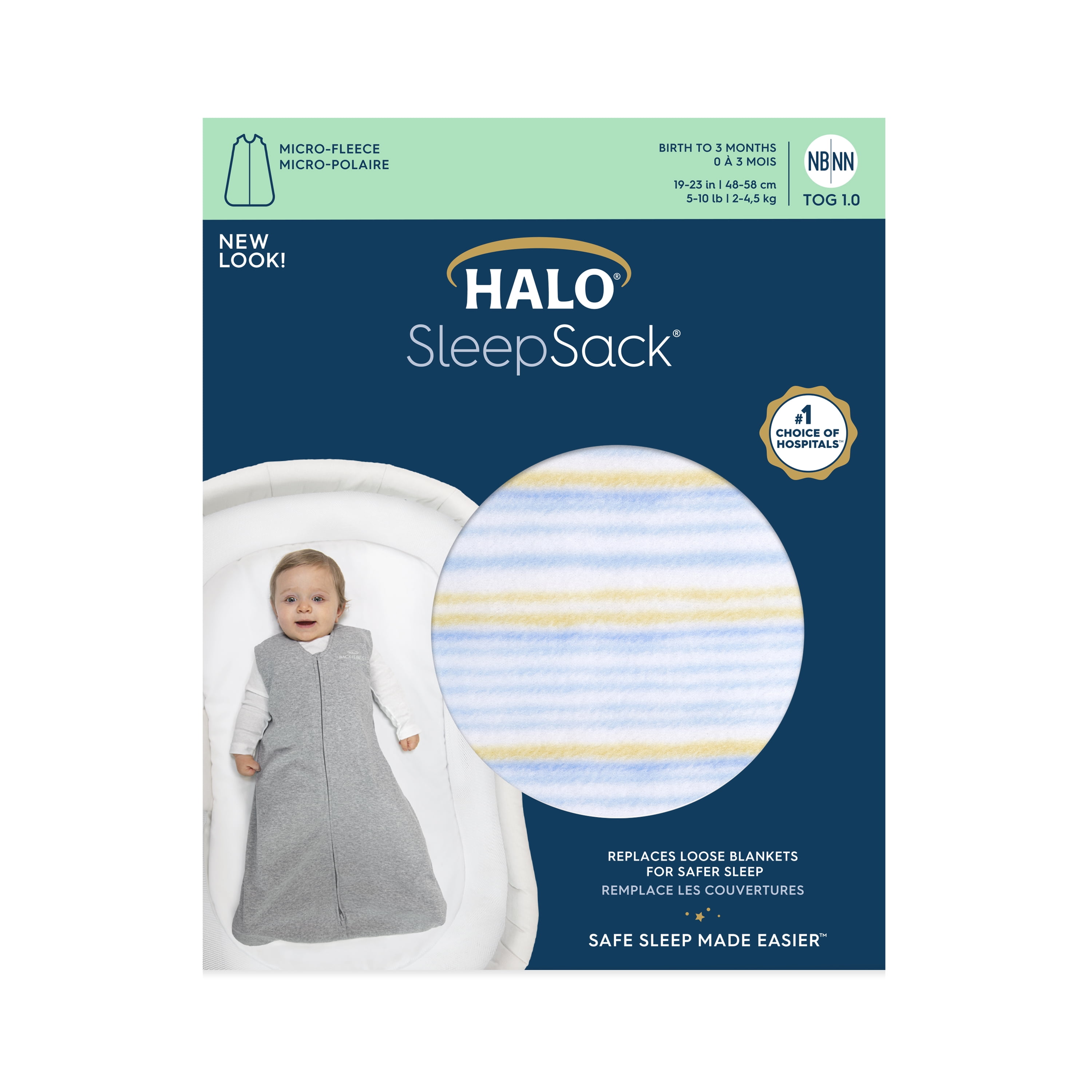 HALO SleepSack Wearable Blanket, Micro-Fleece, Multi Stripe Blue, Infant Boys, Medium, 6-12 Months