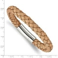 thumbnail image 5 of Chisel Stainless Steel Polished Light Tan Braided Leather Bracelet - 8.5", 5 of 7